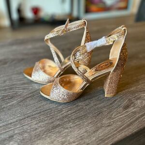 Italina Rose Gold Glitter Strappy Block Sandals